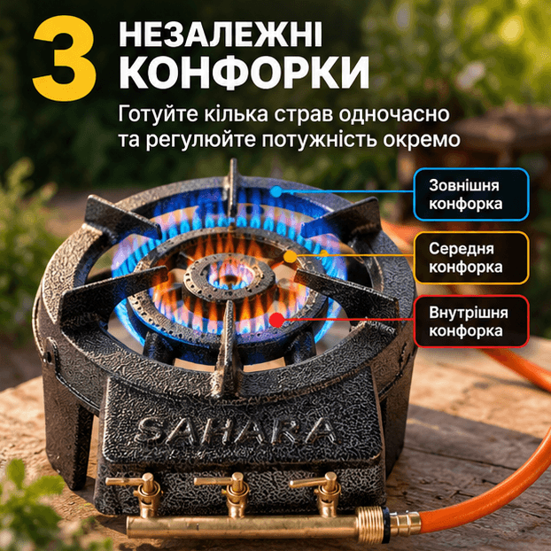 3 конфорки чавунної газової плити